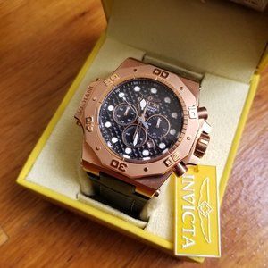 New Invicta Akula Rose Gold on Black Leather Strap Men's Watch